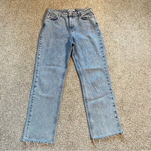 NAKD Straight Leg Jeans, Size 8, Acid Wash Blue Jeans Raw Hem Distressed NWOT